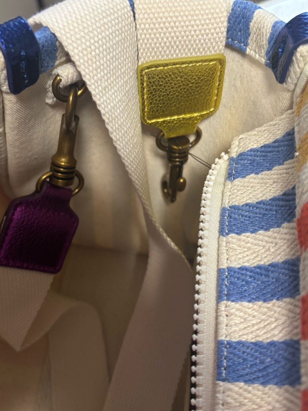 Kurt Geiger Striped Canvas Tote in Pink, Orange, Yellow & Green - Picture 11 of 16